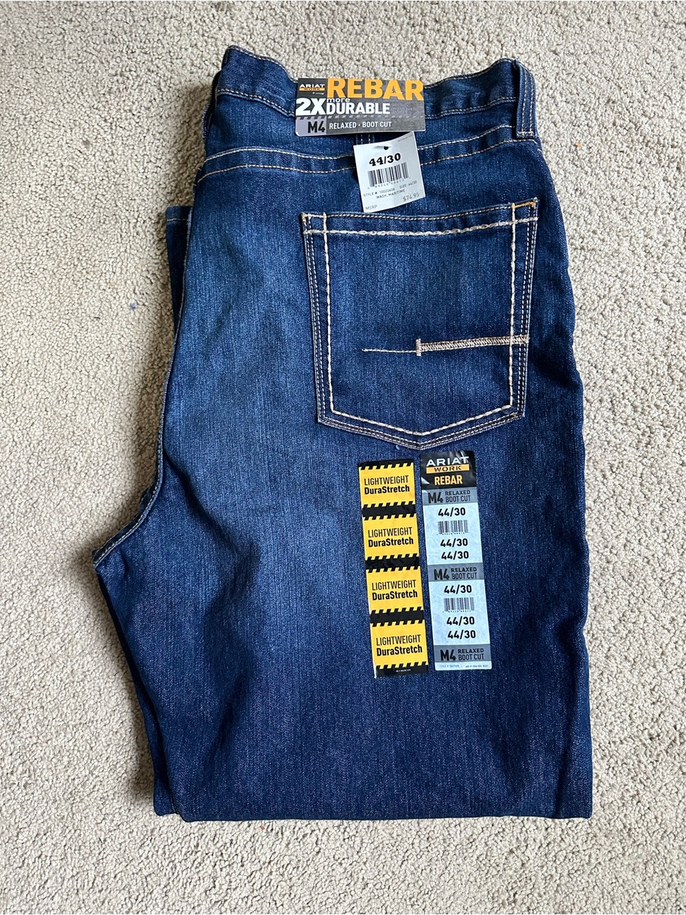 Ariat Rebar Work Jeans Men’s 44x30 Relaxed Boot Cut Denim NWT 10022608